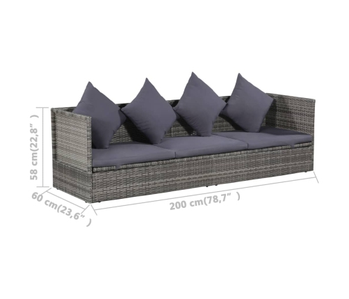 Cama de jardín 200x60 cm ratán sintético gris