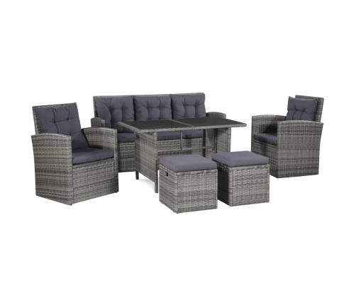 Set de muebles de jardín 6 pzas y cojines ratán sintético gris