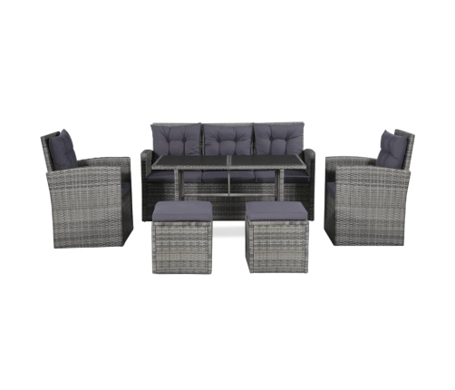 Set de muebles de jardín 6 pzas y cojines ratán sintético gris