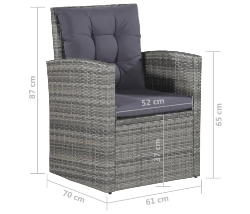 Set de muebles de jardín 6 pzas y cojines ratán sintético gris