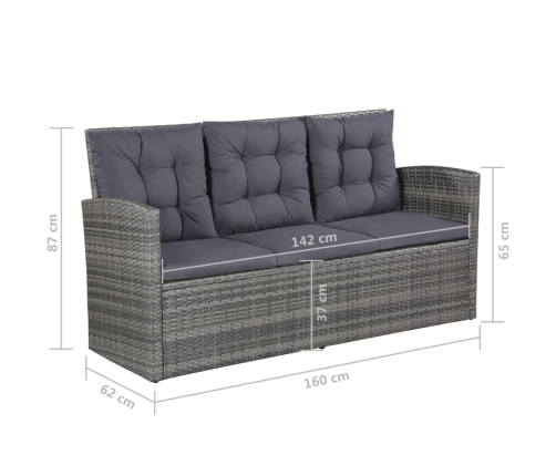 Set de muebles de jardín 6 pzas y cojines ratán sintético gris