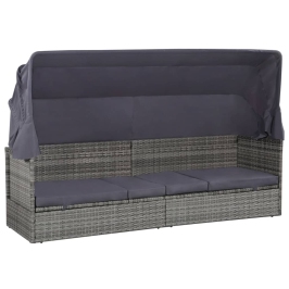 Cama de jardín con toldo 205x62 cm ratán sintético gris