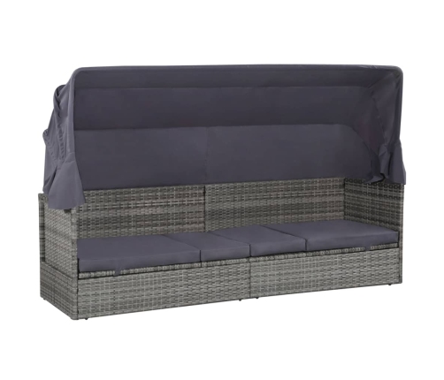 Cama de jardín con toldo 205x62 cm ratán sintético gris