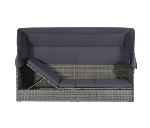 Cama de jardín con toldo 205x62 cm ratán sintético gris