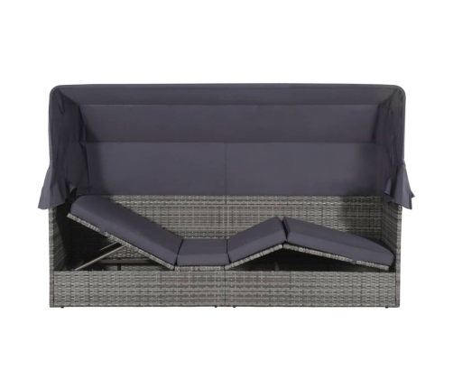 Cama de jardín con toldo 205x62 cm ratán sintético gris