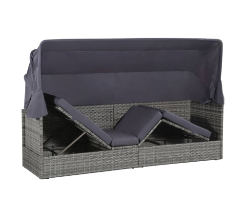 Cama de jardín con toldo 205x62 cm ratán sintético gris