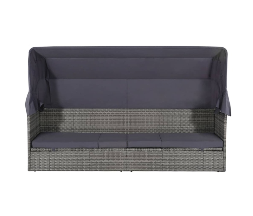 Cama de jardín con toldo 205x62 cm ratán sintético gris