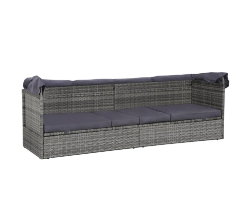 Cama de jardín con toldo 205x62 cm ratán sintético gris