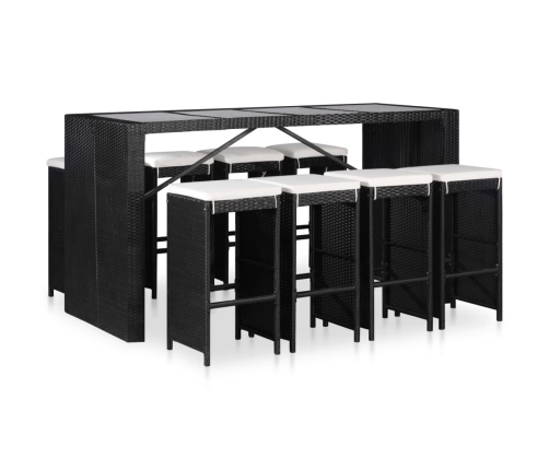 Juego de comedor de jardín 9 piezas ratán sintético negro