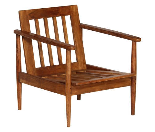 Sillón de cuero auténtico marrón con madera de acacia