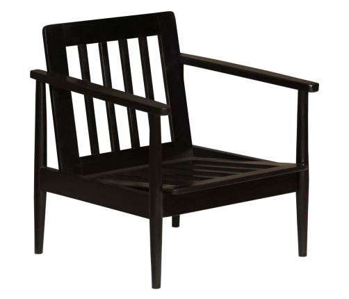 Sillón de cuero auténtico negro con madera de acacia