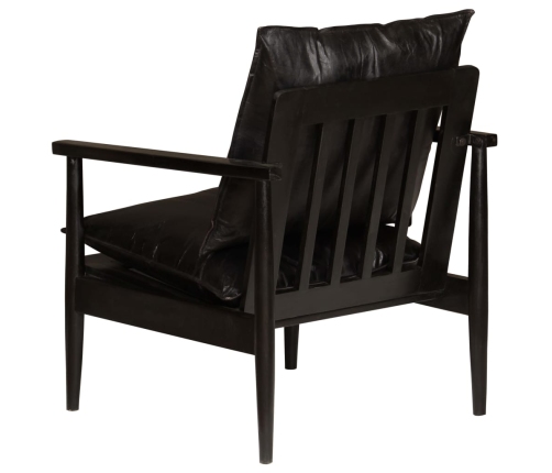 Sillón de cuero auténtico negro con madera de acacia