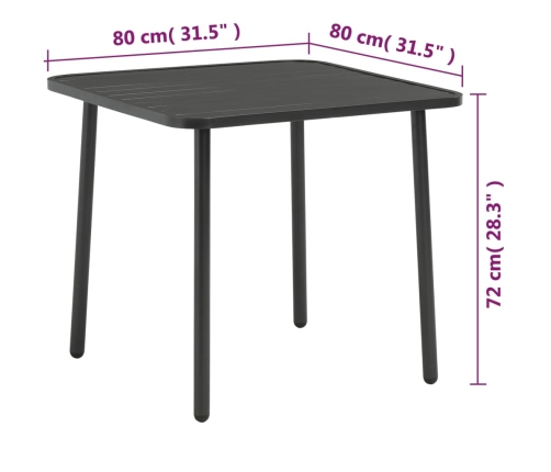 Mesa de jardín de acero gris oscuro 80x80x72 cm