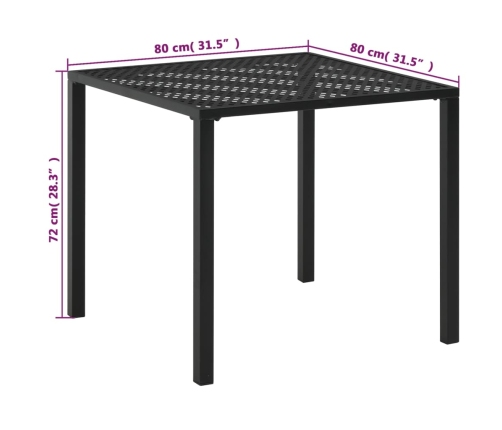 Mesa de jardín de acero negro 80x80x72 cm