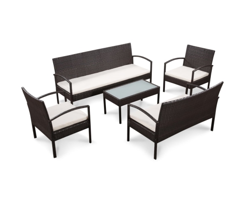 Set muebles de jardín 5 piezas y cojines ratán sintético marrón