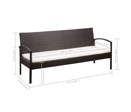 Set muebles de jardín 5 piezas y cojines ratán sintético marrón
