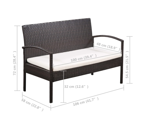 Set muebles de jardín 5 piezas y cojines ratán sintético marrón