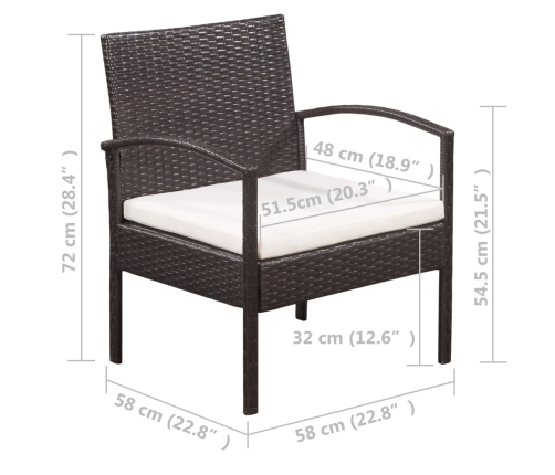 Set muebles de jardín 5 piezas y cojines ratán sintético marrón