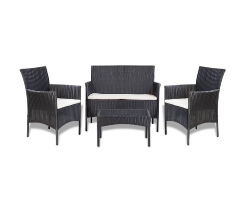 Set de muebles de jardín 4 pzas y cojines ratán sintético negro
