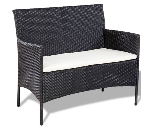 Set de muebles de jardín 4 pzas y cojines ratán sintético negro