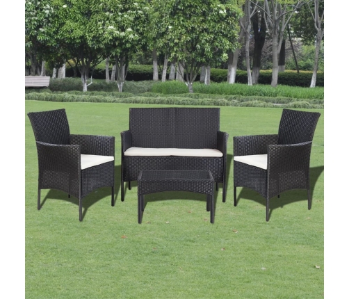 Set de muebles de jardín 4 pzas y cojines ratán sintético negro