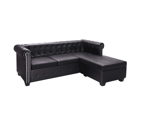 Sofá Chesterfield con forma L cuero sintético negro