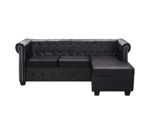 Sofá Chesterfield con forma L cuero sintético negro