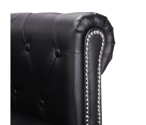 Sofá Chesterfield con forma L cuero sintético negro