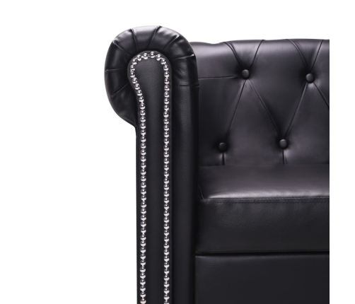 Sofá Chesterfield con forma L cuero sintético negro