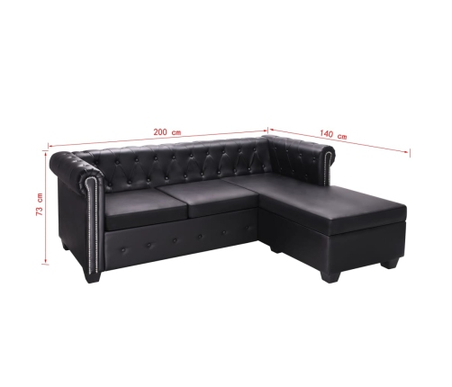 Sofá Chesterfield con forma L cuero sintético negro