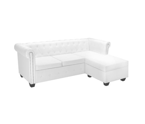 Sofá Chesterfield en forma L cuero artificial blanco