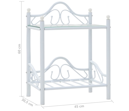 Mesitas de noche acero vidrio templado 45x30,5x60cm blanco 2uds