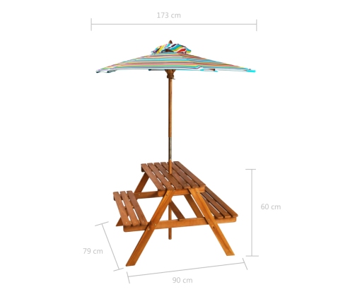 Mesa de pícnic infantil y sombrilla acacia maciza 79x90x60 cm