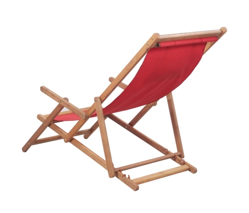 Silla de playa plegable de tela y estructura de madera roja