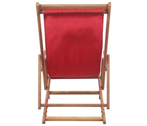 Silla de playa plegable de tela y estructura de madera roja