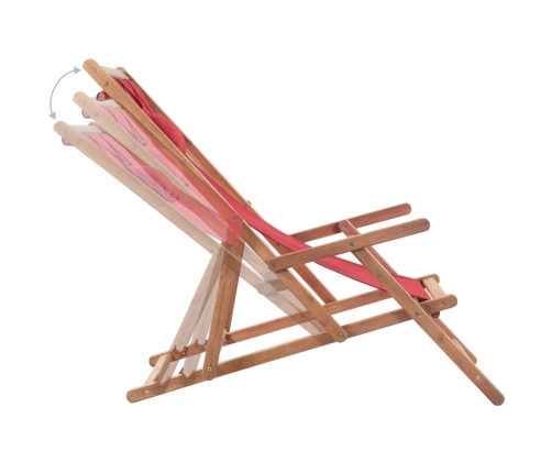 Silla de playa plegable de tela y estructura de madera roja