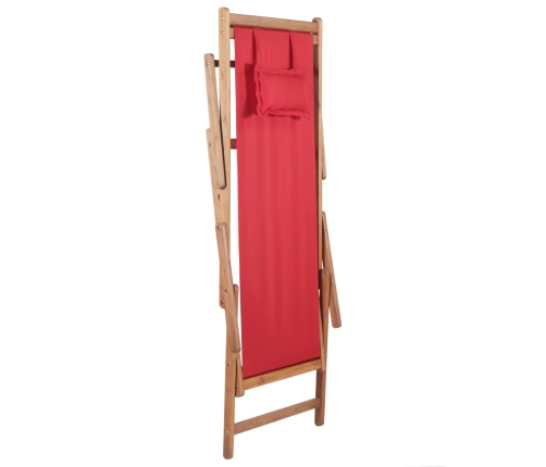 Silla de playa plegable de tela y estructura de madera roja