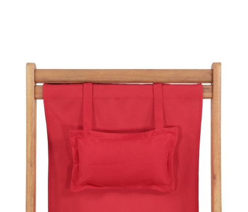 Silla de playa plegable de tela y estructura de madera roja