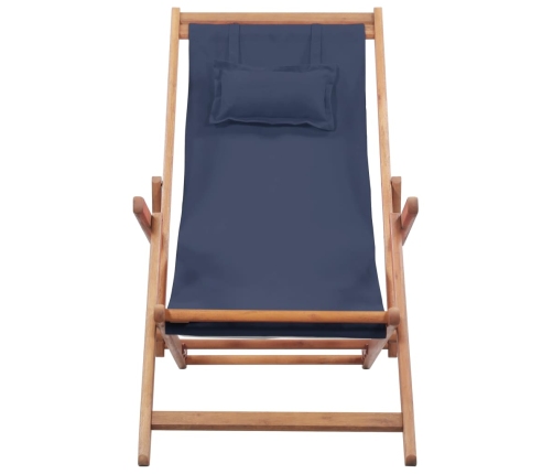 Silla de playa plegable de tela y estructura de madera azul