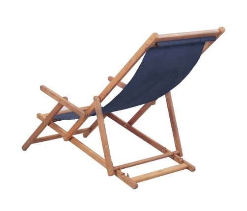 Silla de playa plegable de tela y estructura de madera azul