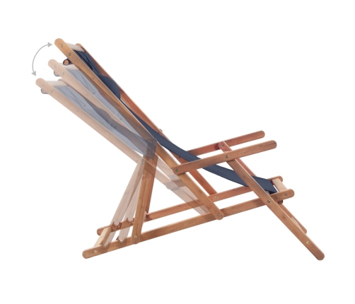 Silla de playa plegable de tela y estructura de madera azul