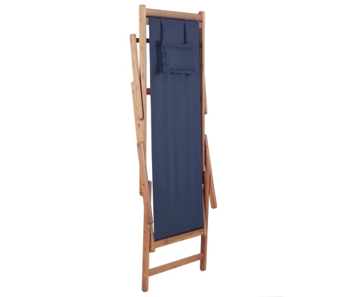 Silla de playa plegable de tela y estructura de madera azul