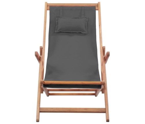 Silla de playa plegable de tela y estructura de madera gris