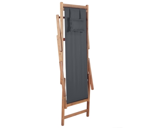 Silla de playa plegable de tela y estructura de madera gris