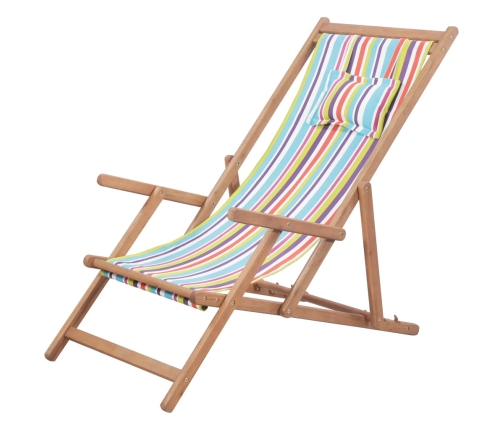 Silla de playa plegable tela y estructura de madera multicolor