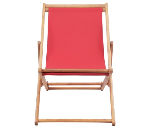 Silla de playa plegable de tela y estructura de madera roja