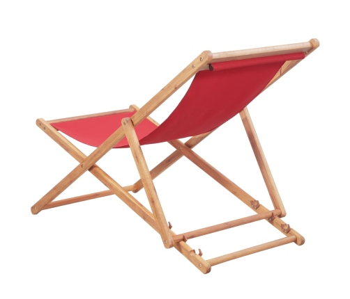 Silla de playa plegable de tela y estructura de madera roja