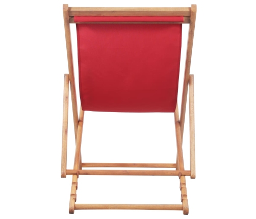 Silla de playa plegable de tela y estructura de madera roja