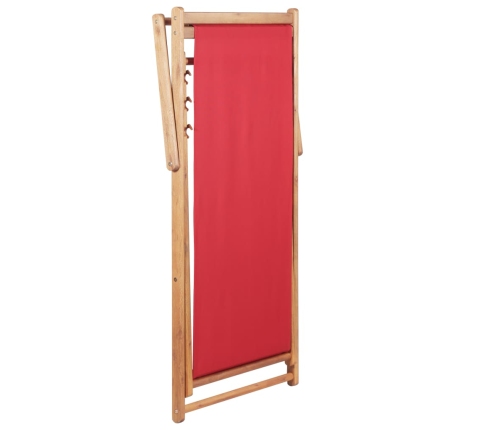 Silla de playa plegable de tela y estructura de madera roja