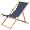 Silla de playa plegable de tela y estructura de madera azul